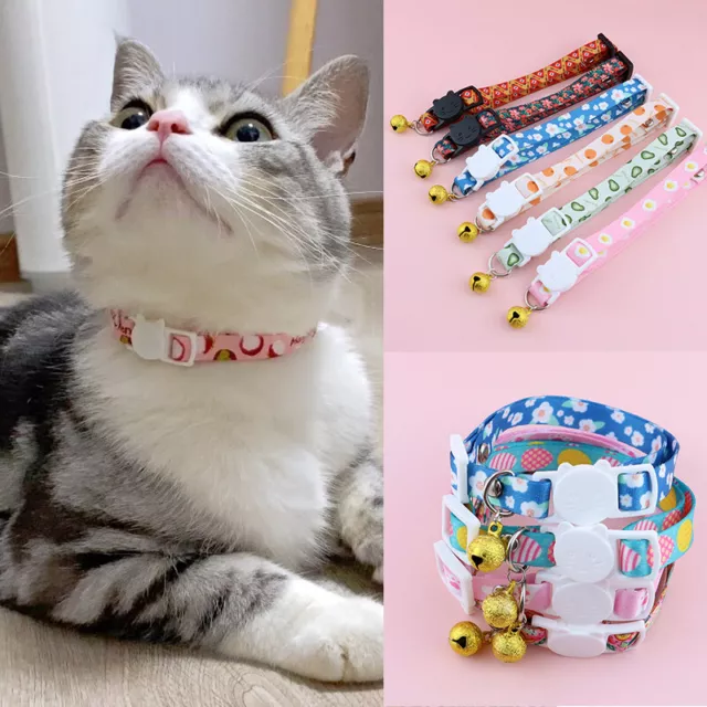 Bonito Fruta Estampado Gato Luz Collar Con Bell Colgante Perro Cuello Ajust <