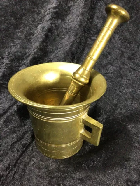 Antique Apothecary 19Th Century Russian Brass Mortar And Pestle  2