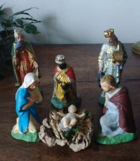 Lot De 2 Grands Santons Joseph Et Marie - Style Devineau - Plâtre - 10,5 Cm