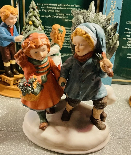 1981 Porcelain Sharing Christmas Spirit Figurines Hand Painted Box Vintage Avon