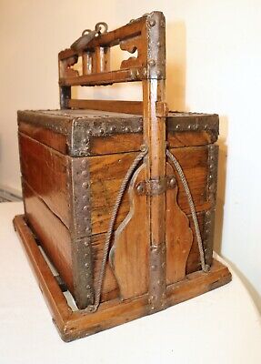 LARGE antique 1700's Chinese handmade wood wrought iron wedding dowry box chest 2