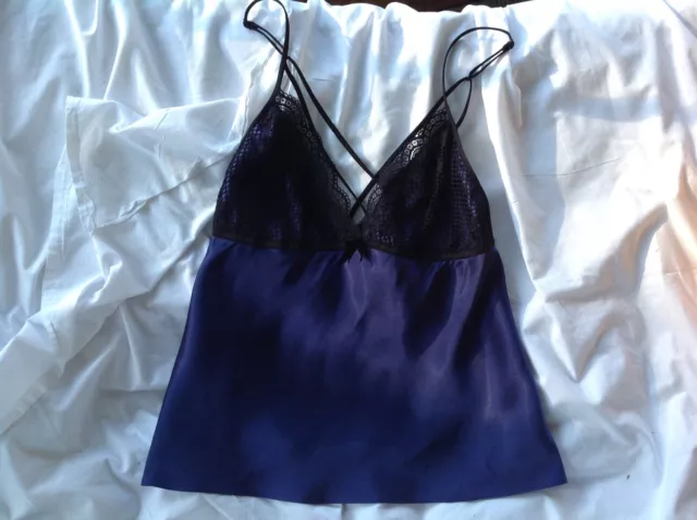 LINEA DONTELLA WOMEN'S Solid V-Neck Lace Chemise Cami Blue/Black Size ...
