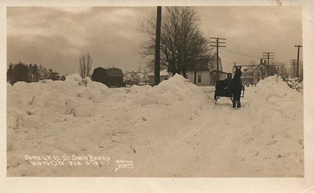 MICH RPPC Lake Street Snow Banks Tawas City Michigan Real Photo Postcard