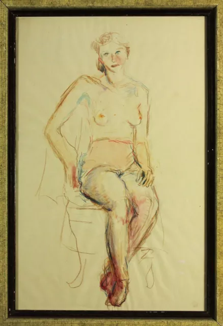 Zeichnung Farbstift Aquarell Sitzender weiblicher Akt Marie Pospisilova