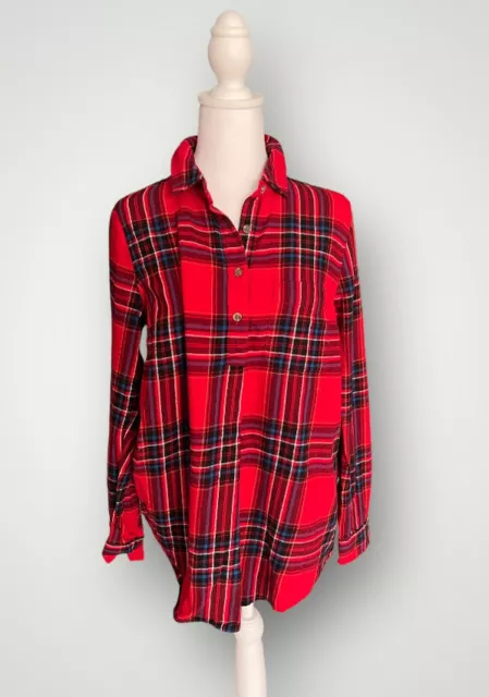 Old Navy Maternity Shirt Medium Red Black Buffalo Check Plaid Flannel Pullover