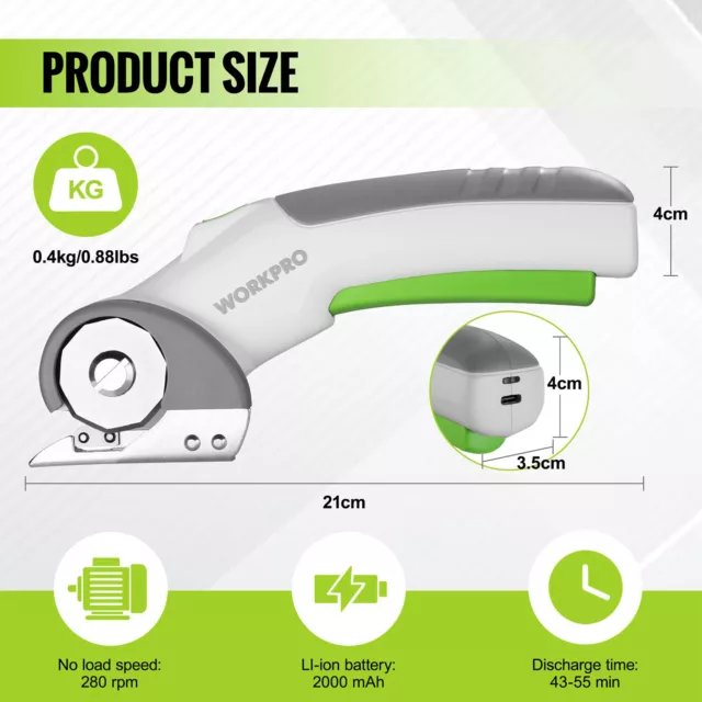 WORKPRO 4V Cordless Electric Scissors USB Rechargeable Powerful Shear Cutter NEW 3