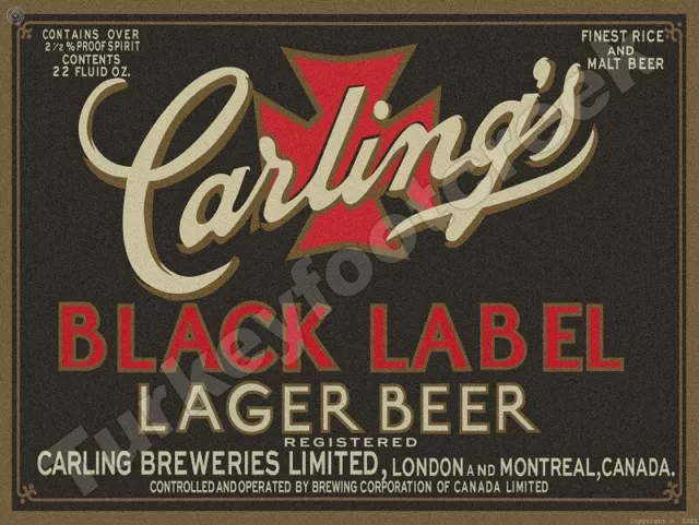 Carling's Black Label Lager Beer Label 9" x 12" Metal Sign