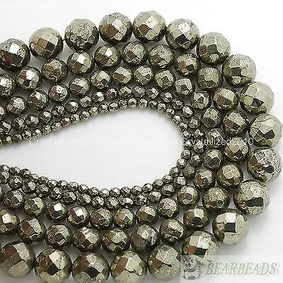 Perles rondes à facettes en pyrite de fer naturelle, 3mm, 4mm, 6mm, 8mm,...