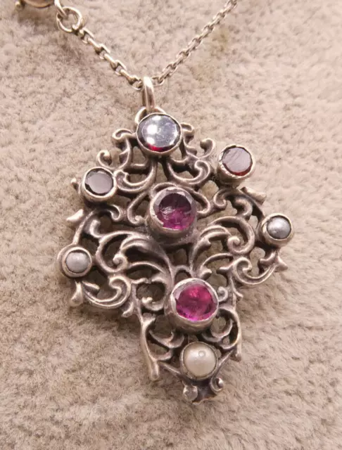 Anhänger Charm Halskette Silber 835 wunderbares antikes Stück Granat Perle
