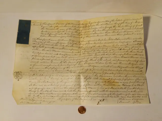1779 WEM MANOR Vellum Surrender Document Wm PIDGEON Sam COLLEY #A12