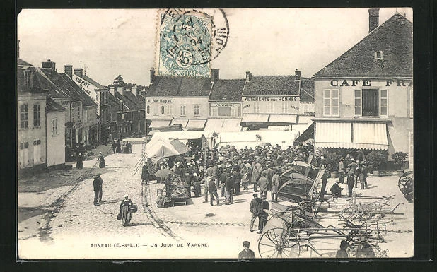 CPA Auneau, un Jour de Marche et Cafe Francais 1904