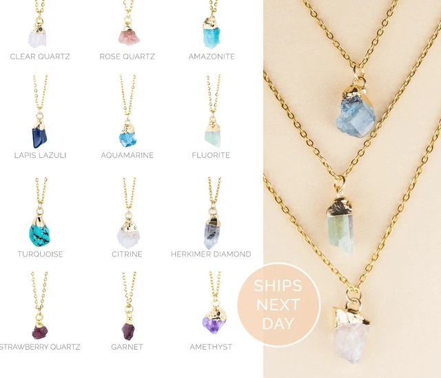 Natural Gemstone Necklace Chakra Stone Pendant Energy Healing Crystal with Chain
