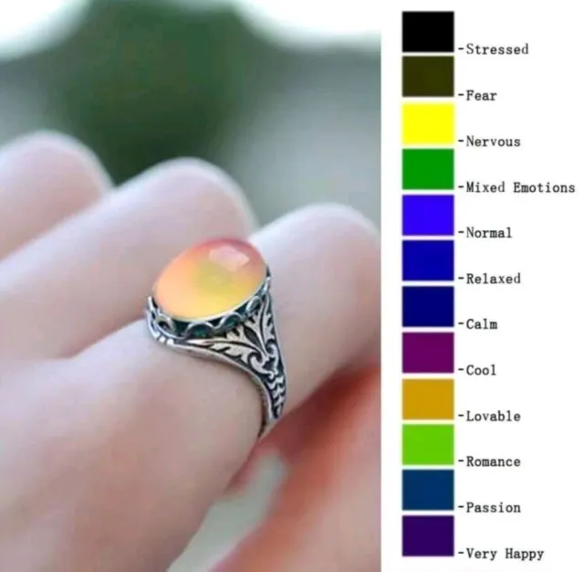 Flower Mood Ring Silver Plated Women and Vintage Ring Color Change