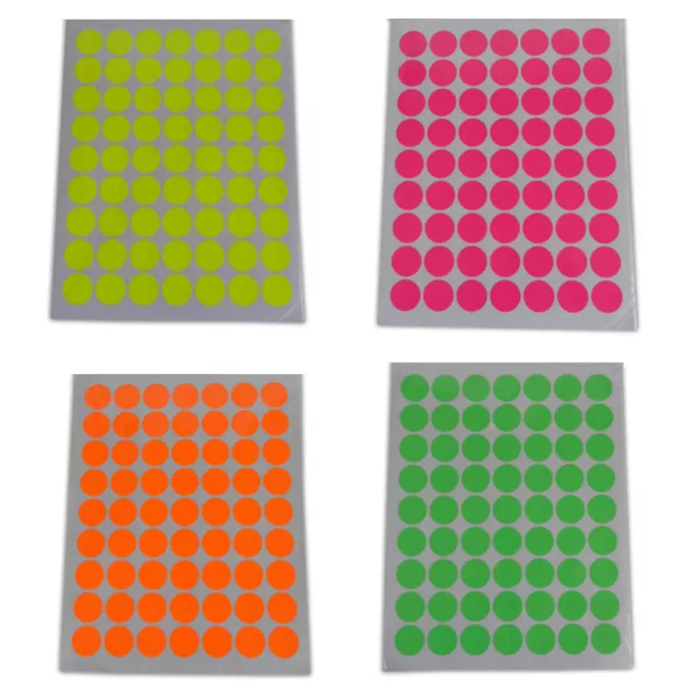 Round Sticky Dot Labels Neon Coloured Labelling Sticker Circles Fluorescent