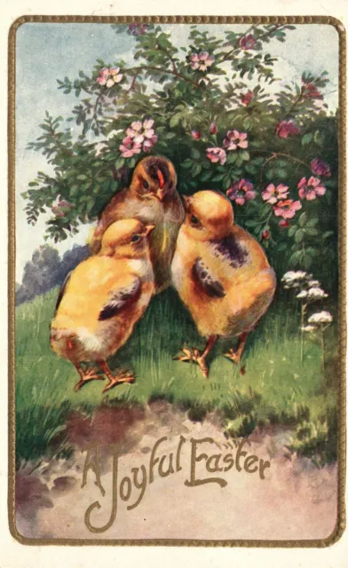 Vintage Postcard 1911 A Joyful Easter Three Little Chicks Greetings