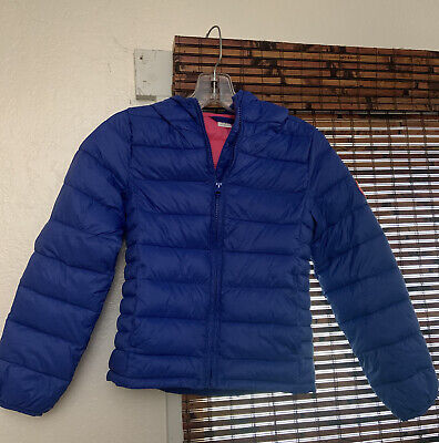 New With Tags Gap Kids Girls Lightweight Hooded Puffer Jacket Size M BLUE/PINK
