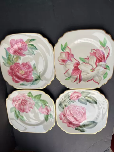 Syracuse China Onondaga Pottery Co. Floral Luncheon Plates 4 Rose,Camellia,Peony