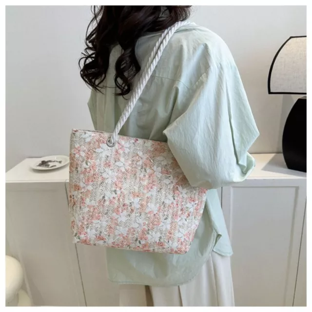 Fashion Lace Weave Tote Bag Women Bohemian Shoulder Bag Beach Straw Handbag