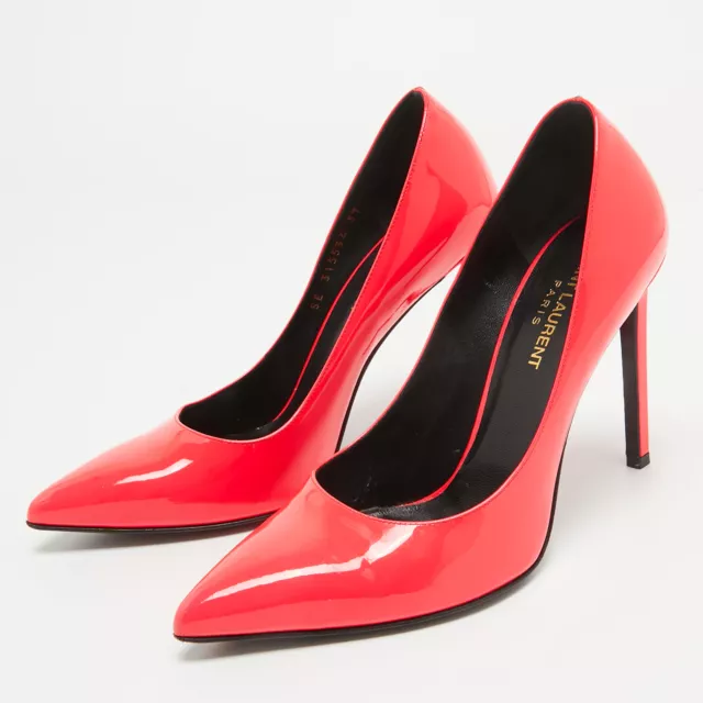 Saint Laurent Neon Pink Patent Leather Anja Pumps Size 37 2