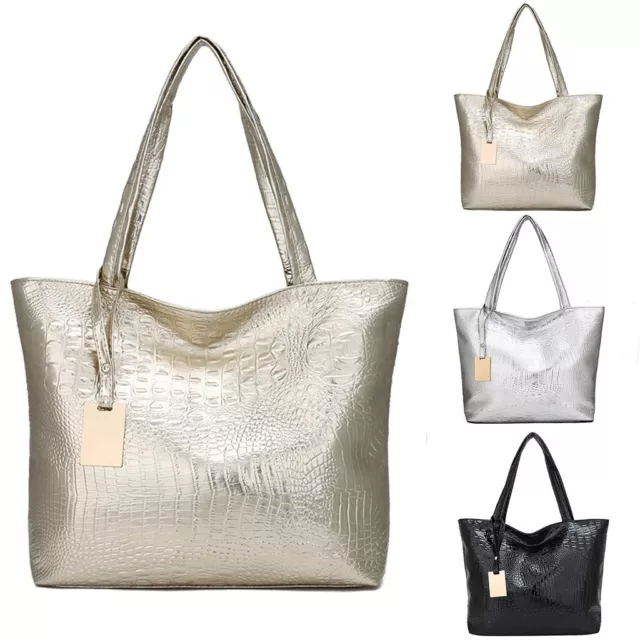 Women Ladies Fashion Alligator Solid Large Capacity Shoulder Tote Handbag Bags