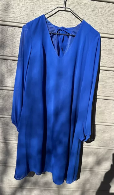 NWT Nine West Blue Dress Size Large Ruffle Long Sleeve