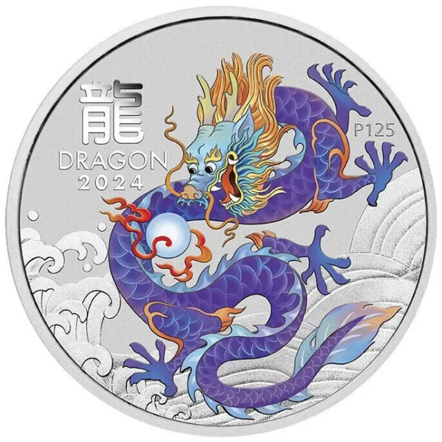 Australien 1 Oz Silber Lunar III Purple Dragon Lila Drache 2024 CoinCard