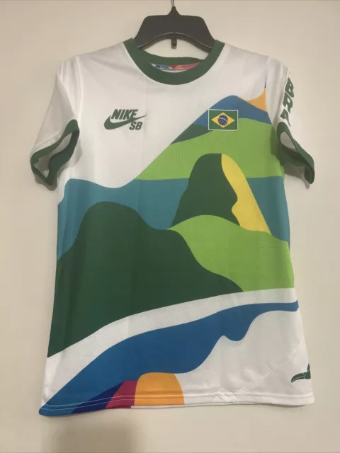 NIKE SB x PARRA BRAZIL FEDERATION KIT CREW JERSEY WHITE CLOVER Sz L (YOUTH) NWT