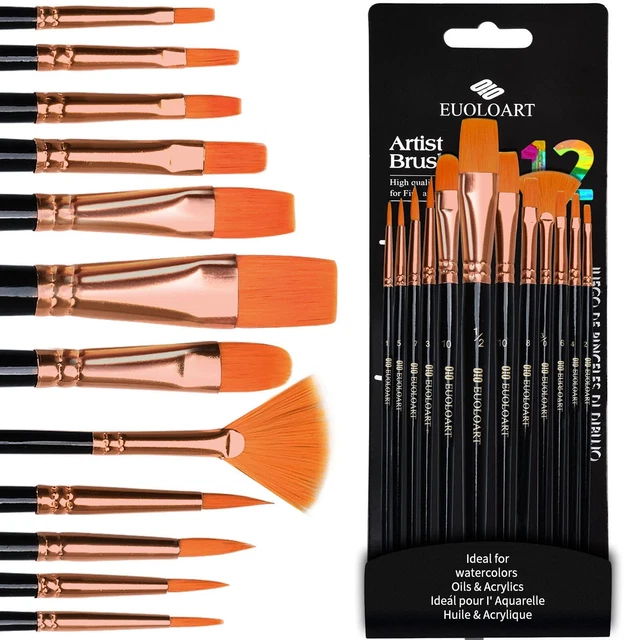 Set di Pennelli Pittura, 12 Pennelli Professionali per Pittura Acrilica, Ad