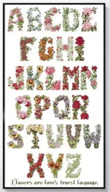 FLORAL ALPHABET STAMPED CROSS STITCH KIT 11 COUNT PRINTED AIDA SIZE 44x75CM