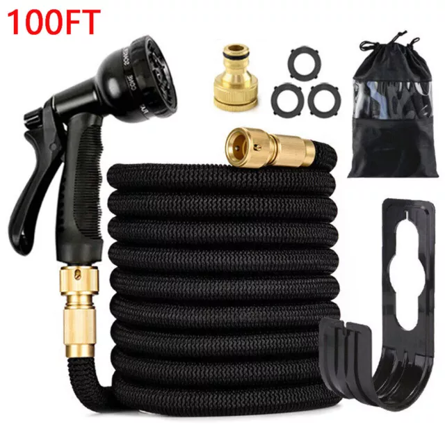 100Ft Heavy Duty Flexible Expandable Garden Magic Water Hose Pipe Spray Gun Set