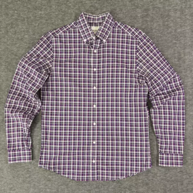 Ben Sherman Mens 15.5 Purple Plaid Tailored Slim Fit Long Sleeve Button-Up Shirt