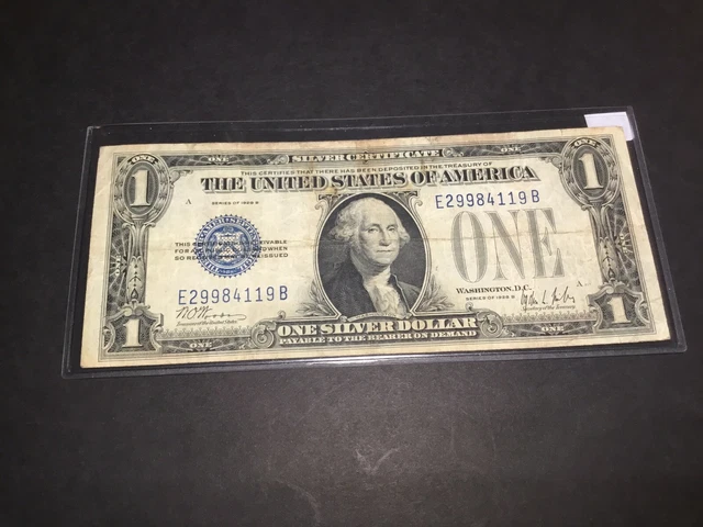 1928 B Series $1 One Dollar Silver Certificate-“Funny Back”-First Year-4119 B