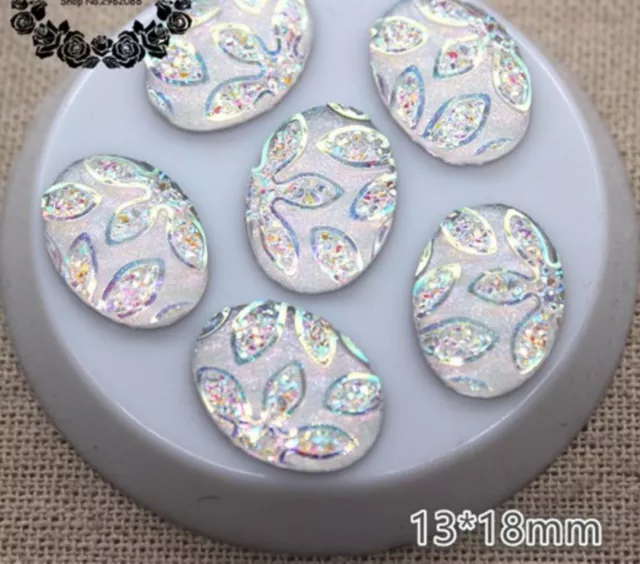 OVAL Leaf  Bling Crystal AB Resin Rhinestone Flat back Cabochon Stone Wedding