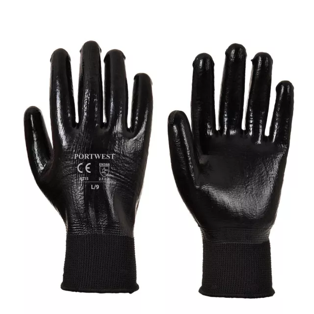 12 Pairs Portwest A315 All-Flex Grip Safety Work Wear Gloves Nitrile - Balck