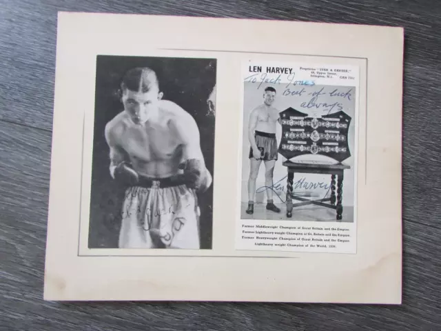 Len Harvey British Boxer Boxing Champion circa 1939 Original Hand Signed Display