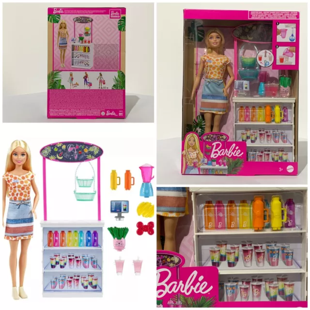 Barbie Smoothie Bar Playset, Blonde Barbie Doll, Smoothie Bar & 10 Accessories