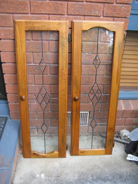 Matching Pair Of Clear Leadlight Glass Doors / Frames With Brass Hinges .