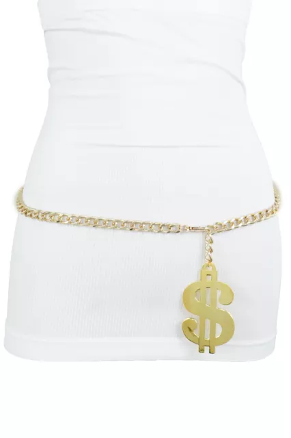 Women Gold Metal Chain US Dollar Money Big $ Charm Buckle Belt Fit Size XL XXL