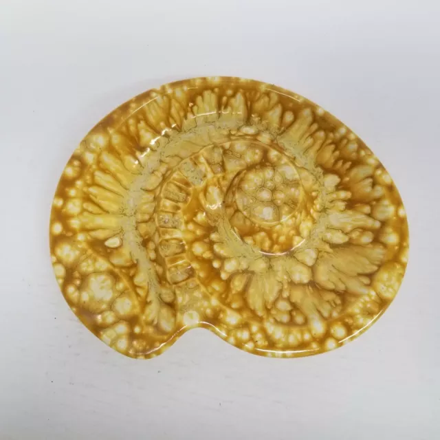 Vintage Seashell Ceramic Yellow Swirl Ashtray, Beach House Decor, Nautical Decor