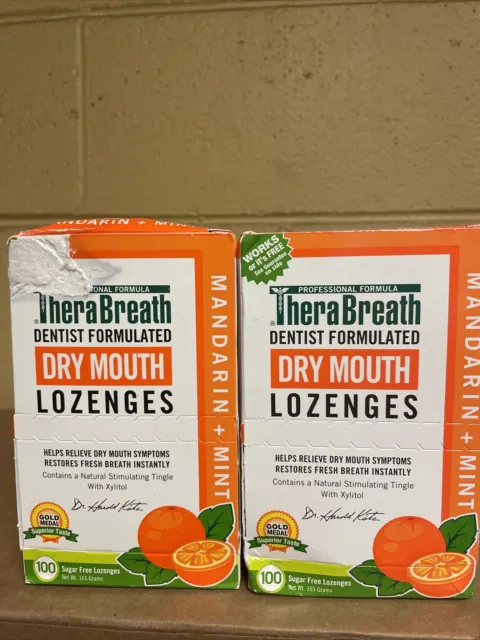 TheraBreath Dry Mouth Mandarin Mint Lozenges, 100 count, 165 g exp 08/2025