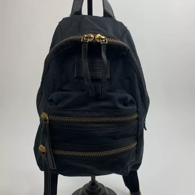 Marc Jacobs Nylon Leather Trim Backpack bag purse Black Brass Zip close Pockets