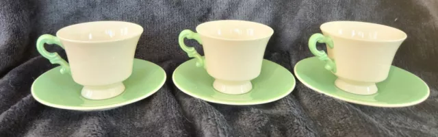 Set of 3 Syracuse China Demitasse Espresso Cappuccino Tea Cup Saucer Green Green