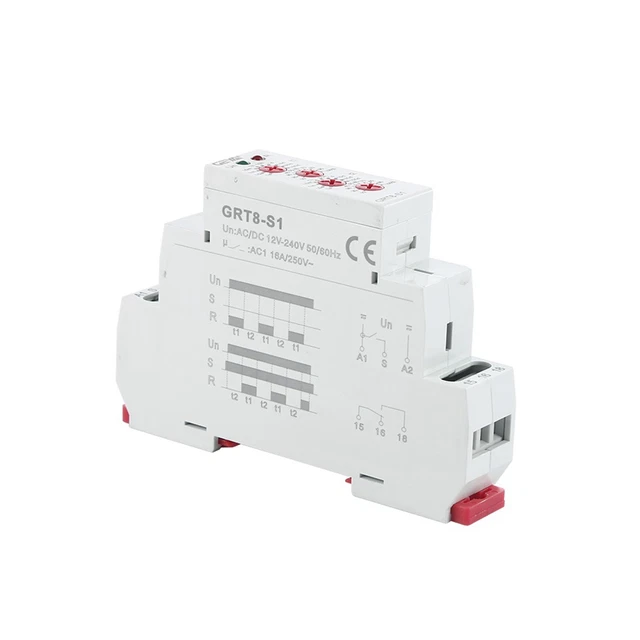 Relais Temporisé GRT8-S2 - Minuterie Cycle ON/OFF, 12-240V AC/DC, Montage Rail DIN