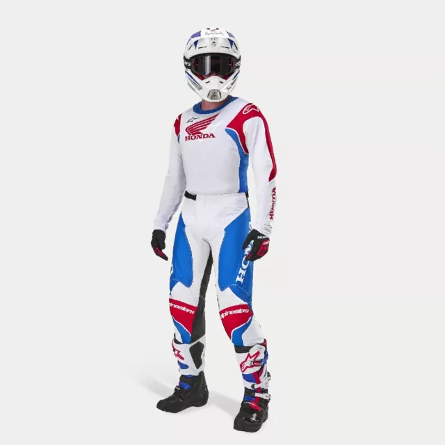 Completo Cross Enduro Maglia Pantaloni Alpinestars Honda Racer Iconic Bianco Blu