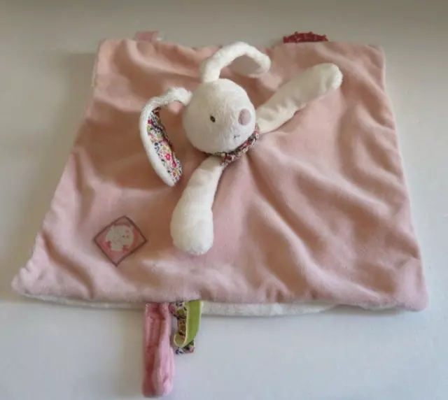 14. DOUDOU PLAT MOULIN ROTY LAPIN Myrtille et Capucine rose blanc vert carré TBE
