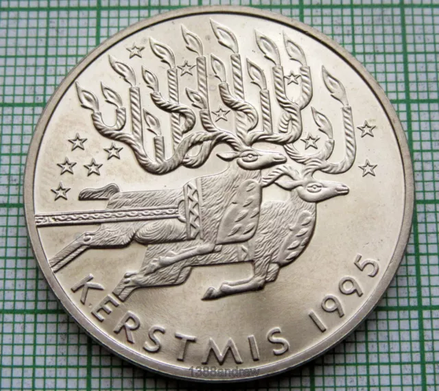 Netherlands 1995 5 Ecu Christmas Token, Reindeer With Candles, Unc