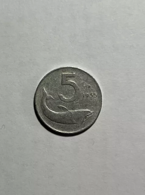 Moneta 5 Lire Delfino del 1955 Repubblica Italiana BB Ottima Da Collezione