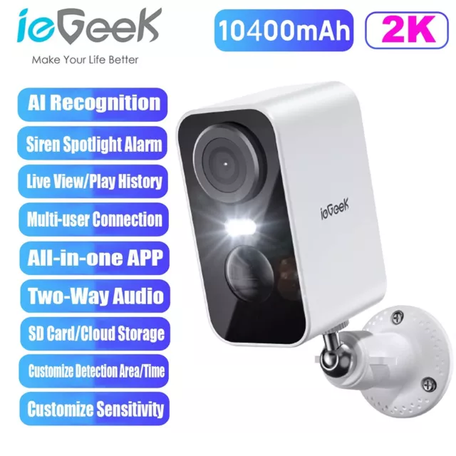 ieGeek 2K Outdoor Wireless Security Camera Home WiFi Battery CCTV System SD Card