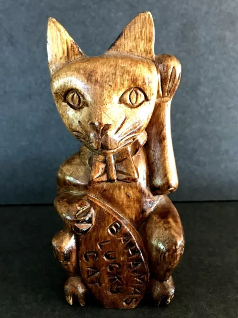 Lucky Cat Bahamas Wood Figurine