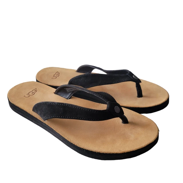 UGG Tawney Flip Flop Sandals Black Leather 1094677 Women's Size 6